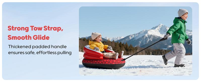 QPAU Snow Sled for Toddlers 1-3 with Canvas Cover, Inflatable Baby Sled with 3-Sided Protection, Tow Strap & Handles, Kids Snow Tube for Skiing & Sledding Outdoor Toys