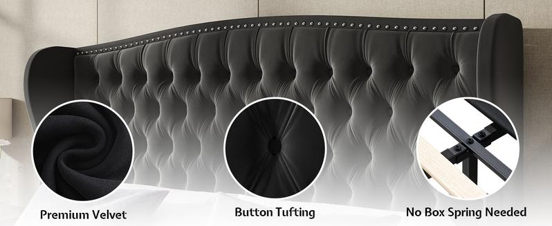 [Ships in 2 Boxes] AMERLIFE Adjustable Bed Frame, 50.8" H Velvet Upholstered Bed with Wingback Headboard and Deep Button Tufting, Platform Bed Frame with Dual Motor and Remote Control, No Box Spring Needed/Best Gift Ideas/Christmas Gifts