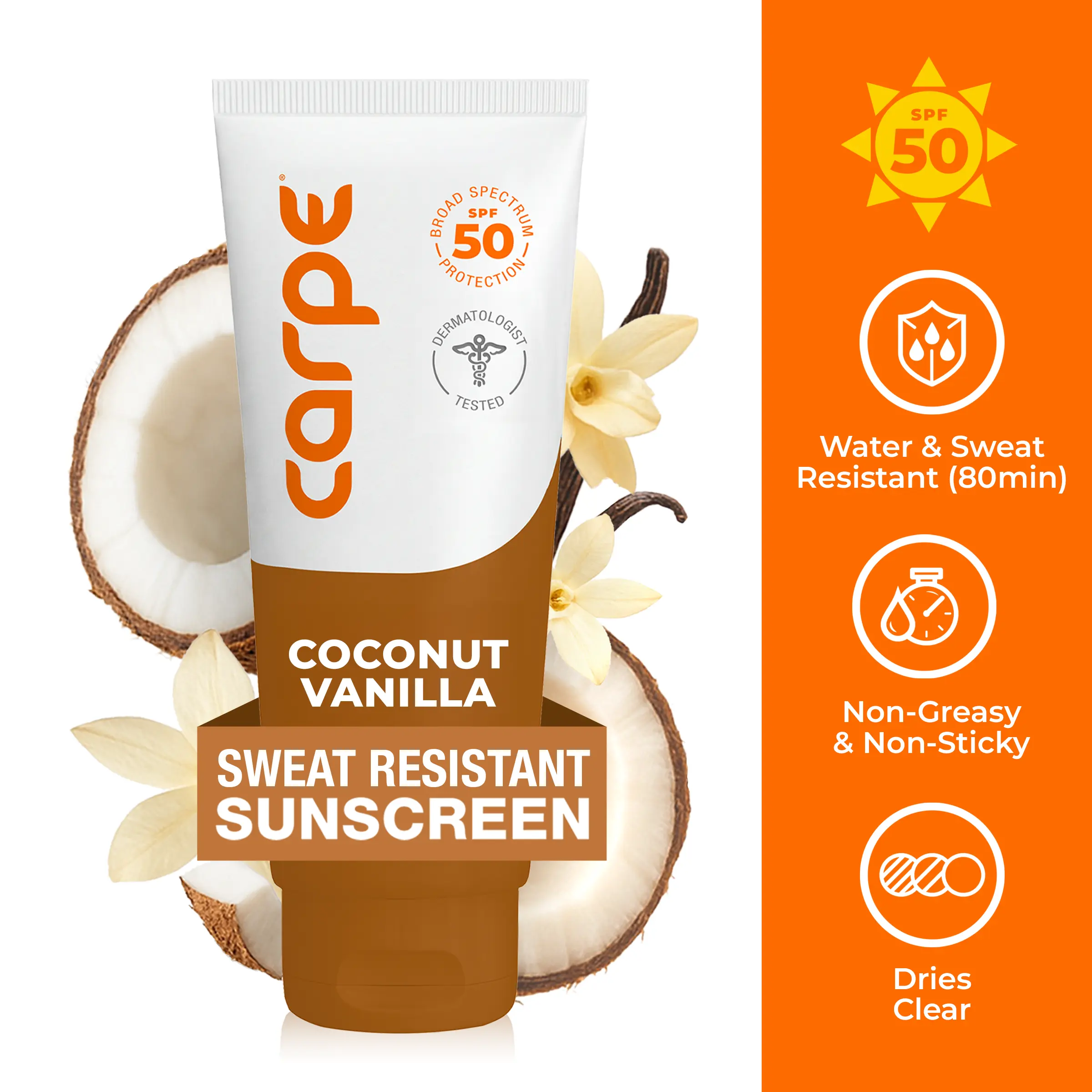 Carpe Sweat & Water Resistant Sunscreen Body Lotion (80 min) - Mineral SPF 50 Sport Sunscreen Non-Greasy with Premium Scents, Scented Sunscreen