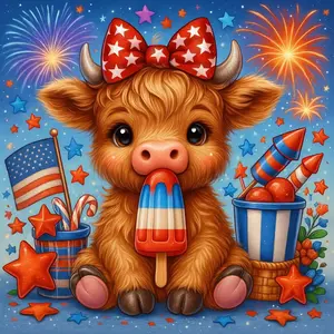 4th of July Cow 2x2 Magnet