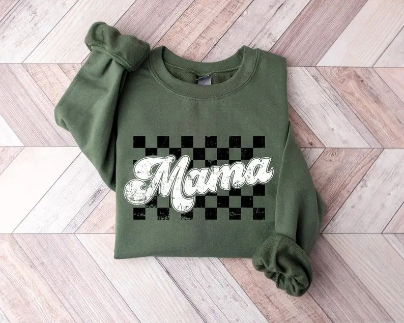 Checkered Retro Mama Sweatshirt, Varsity Mom Crewneck, Mother's Day Gifts, Retro Shirt, Retro Mama Shirt, Mother’s Day Gifts, Mom Sweatshirt