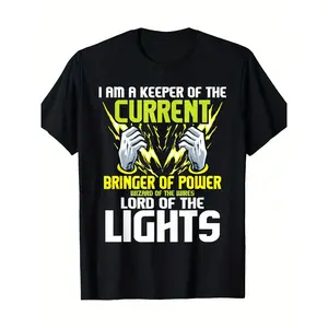 Men' I Am A Keeper Of The Current Lineman Electrician T-Shirt - 100% Cotton Casual Tee Suitable for Linemen & Electrician Gifts, Machine Washable Electrician Apparel