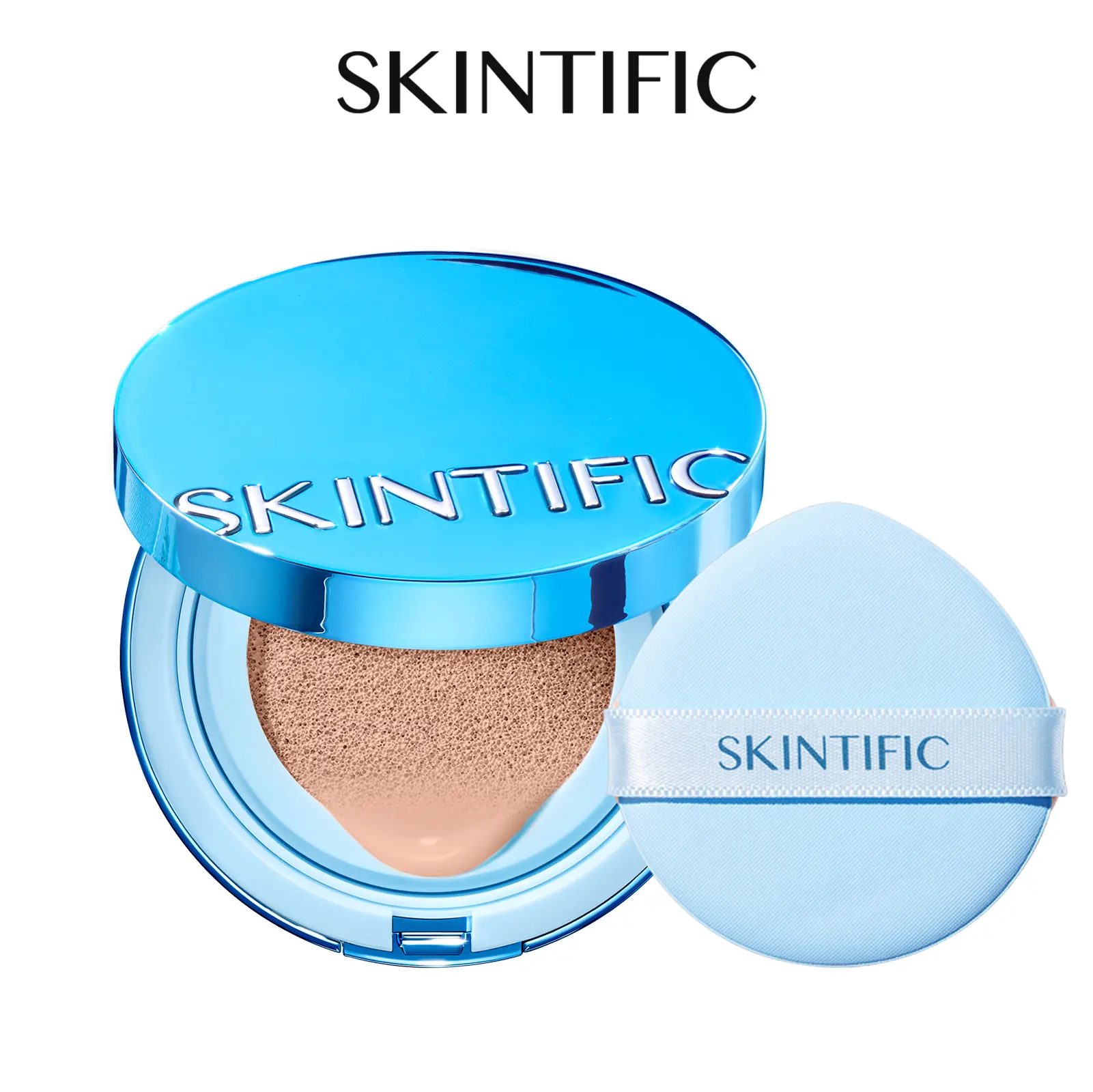 [New Shade Launch] SKINTIFIC Velvet Matte Cushion Foundation Blue Ultra Cover Powder Foundation, 12h Oil-Control, Lightweight, Long-Lasting, Waterproof Korean Cushion Makeup