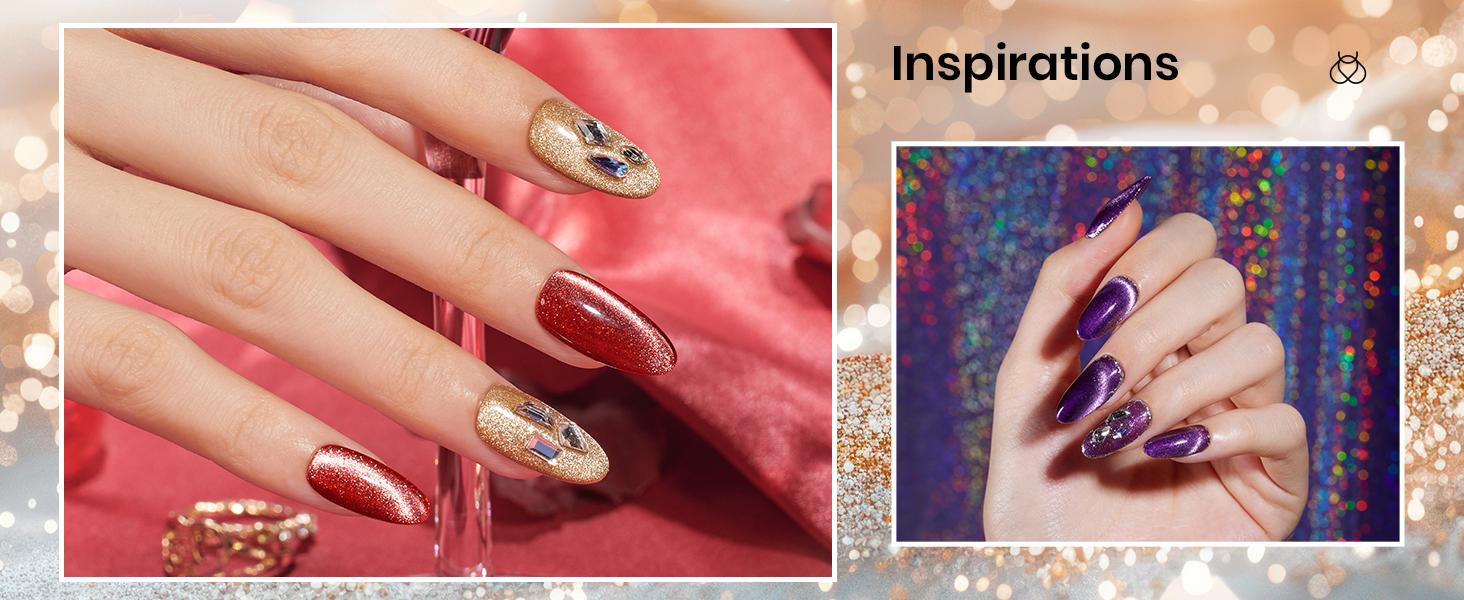 Beetles Cat Eye Gel Nail Polish Set, 6 Colors 7.5ml Magnetic Gel Nail Polish, Holographic Glitter Burgundy Red Blue Purple Gel Polish Magnetic Effect Sparkle Stunning Nail Polish Velvet Nail Salon DIY Home Easter's Gift for Women