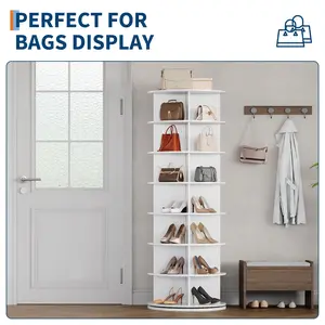 7 Tier Rotating Shoe Rack Tower for Living room,&Entryway, 360° Spinning Shoe Display Lazy Susan, White