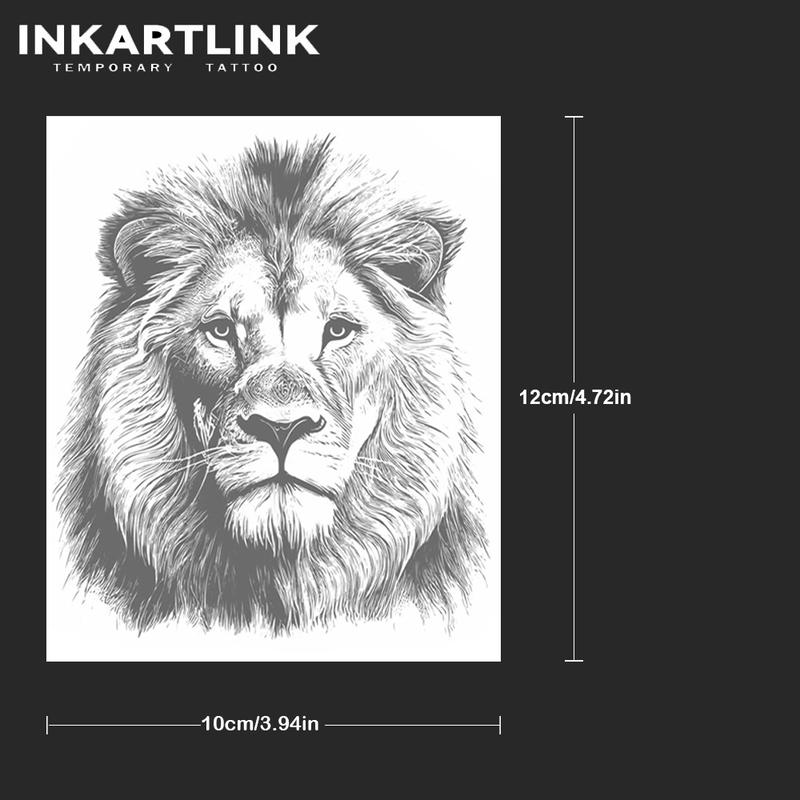 INKARTLINK Tattoo Tech, 2 Sheets Semi-Permanent Temporary Tattoos ,Lion Head,Adult Art Design,Lasts 1-2 Weeks, Waterproof, Realistic Look, No Adhesive, No Reflection,For Man And Woman,Ideal for Swimming, Party