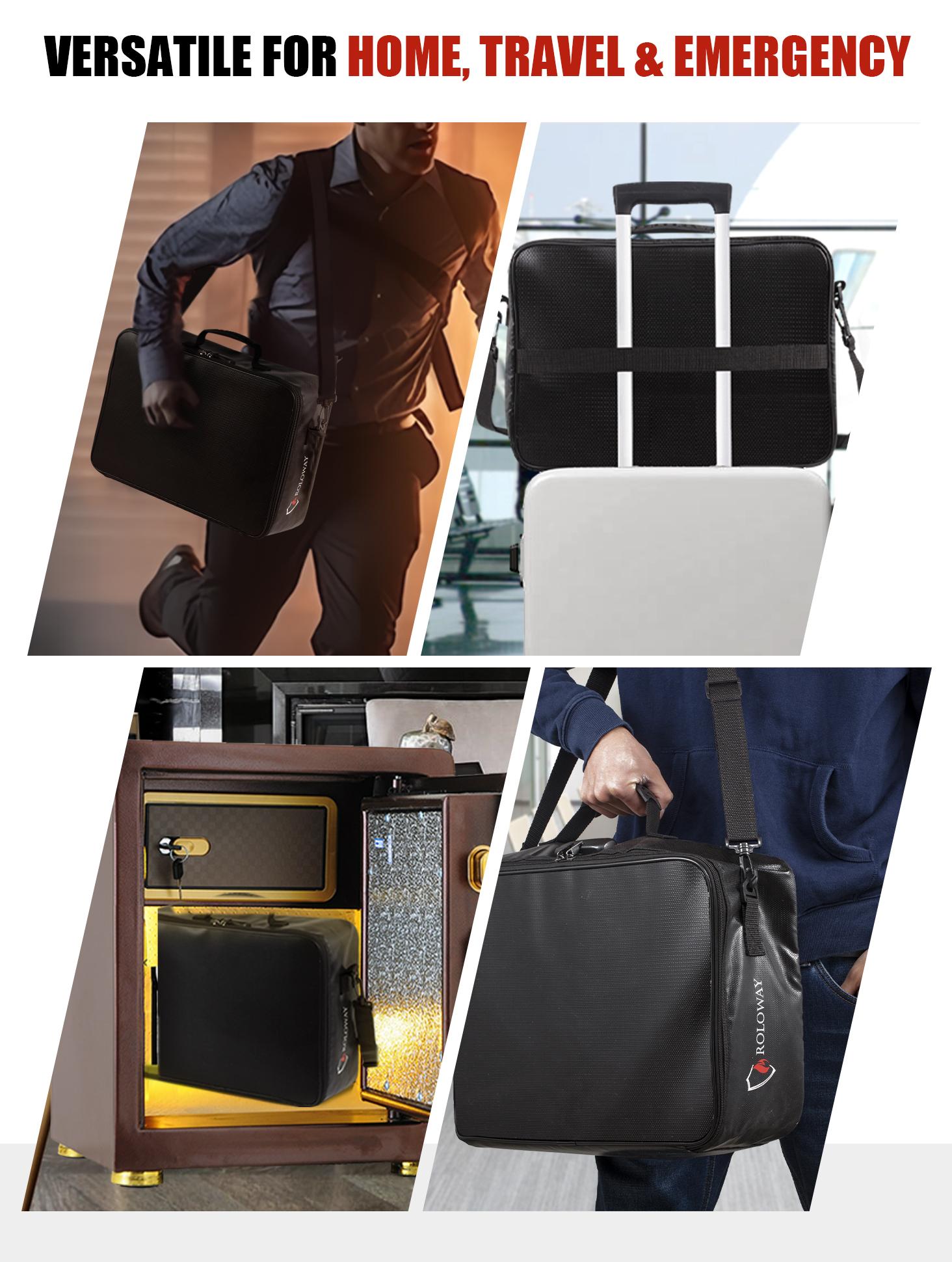 ROLOWAY Fireproof Document Bag with Lock (17 x 11.8 x 5 inch)(Black) electric safe