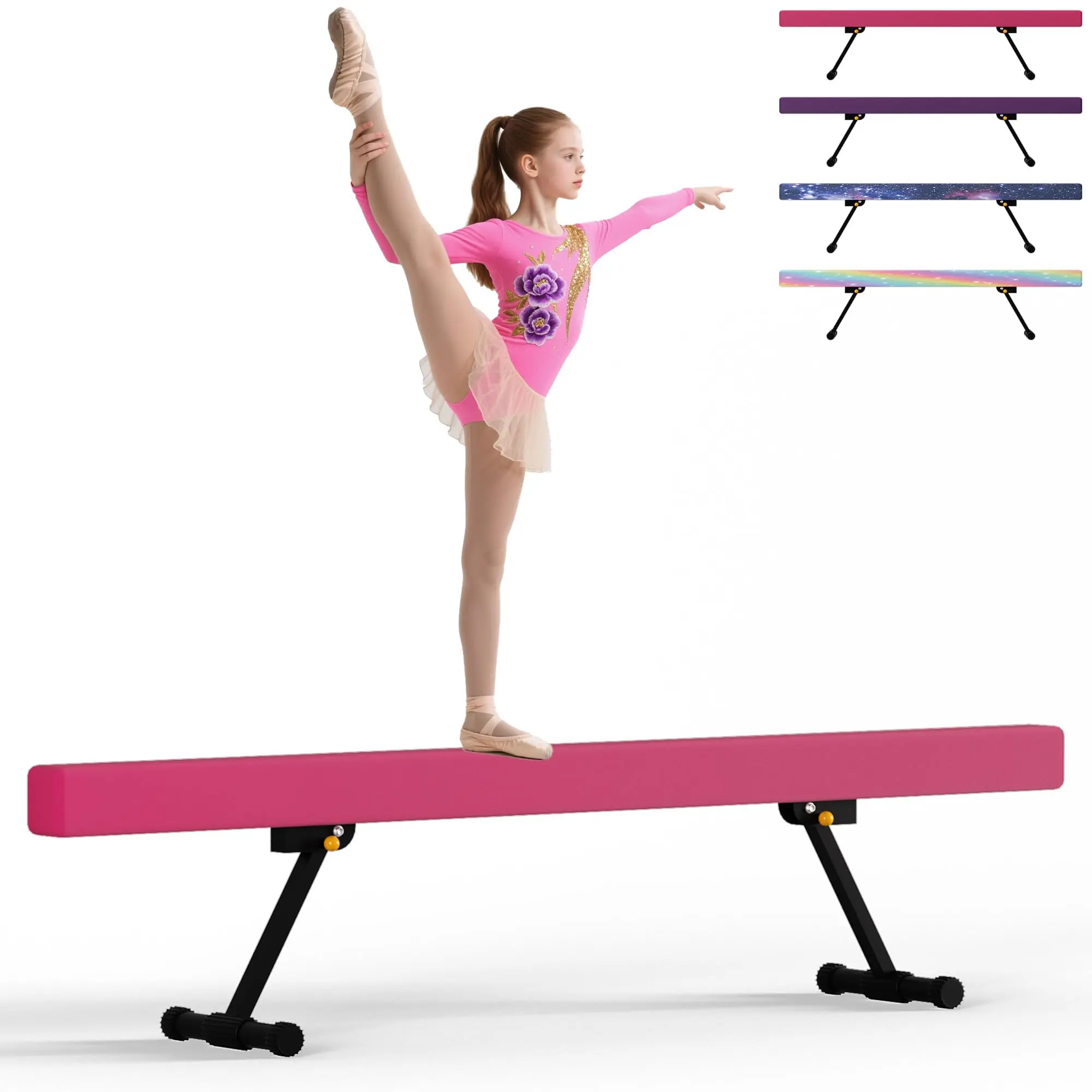 8FT Gymnastic Balance Beam,Adjustable High and Low Level Floor Beam - Highly Stable - Gym Practice Training Equipment for Kids Children Girls Home