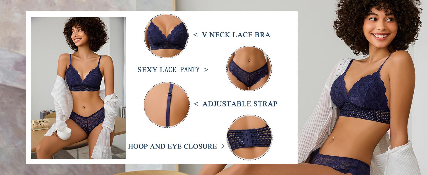 Avidlove Lingerie Set for Women Lace Bra and Panty Sets 2 Piece Lace Bralette Set