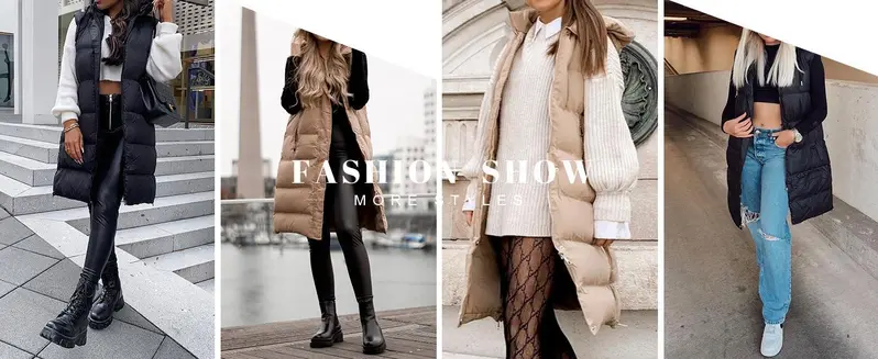 Imily Bela Women Long Vest Solid Color Sleeveless Hood Winter Puffer Vest Outwear