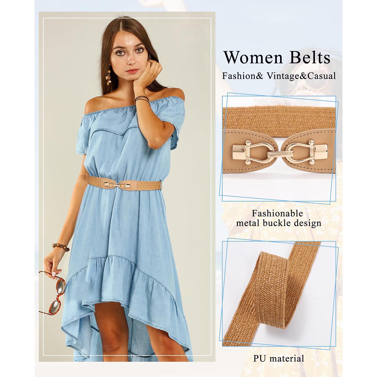 AWAYTR Women Boho Braided Belt Elastic Waist Ladies Straw Belts Metal Buckle Breathable Belt for Dress 2Pcs/Set TikTokShopBlackFriday AWAYTR Women Boho Braided Belt Elastic Waist Ladies Straw Belts Metal Buckle Breathable Belt for Dress 2Pcs/Set TikTokShopBlackFriday