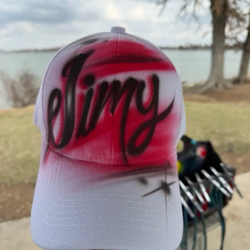 Airbrush Hat One Word - red  Baseball Cap with Custom Name Design