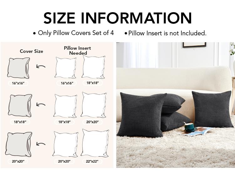 Deconovo 4-Pack Throw Pillow Covers, Soft Corduroy Fabric with Striped Pattern, Perfect for Sofa, Bedroom, and Living Room