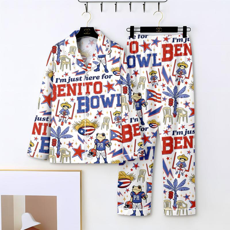Benito Bowl Pajamas, Funny Graphic Football Fan PJS, Halftime Show Pjs, Big Game Fan Pajamas