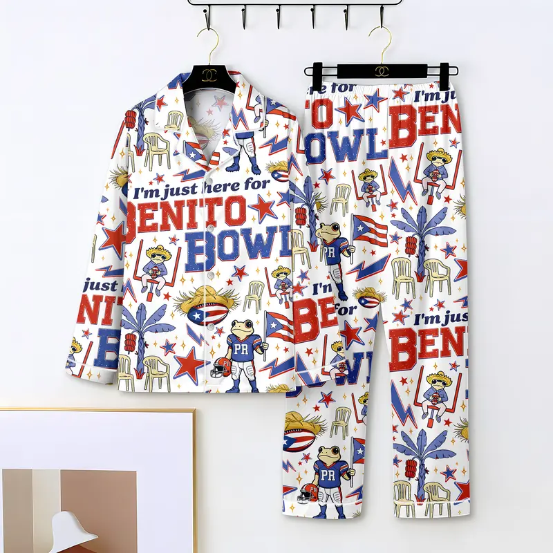 Benito Bowl Pajamas, Funny Graphic Football Fan PJS, Halftime Show Pjs, Big Game Fan Pajamas