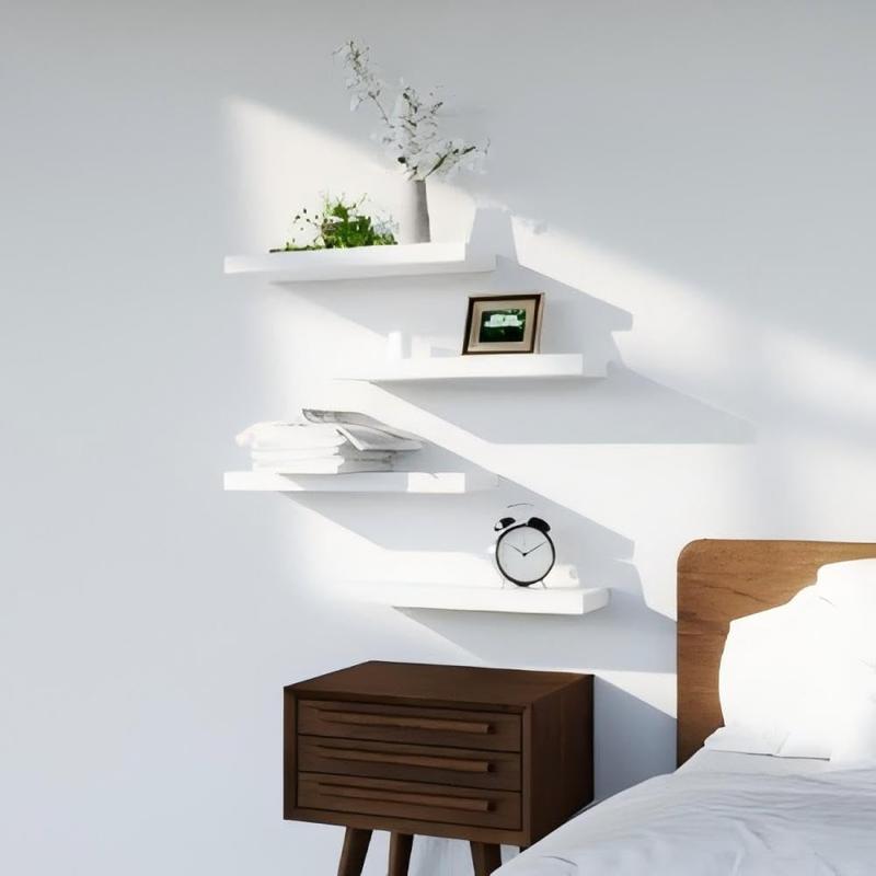 Bosniik White 15.8inch Floating  4 Sets with Invisible Brackets for Bedroom Bathroom Kitchen Living Room Decor Artificial Wood Frosted Surface 20 lb Capacity Easy Assembly Wooden   block wall shelves Plant desk