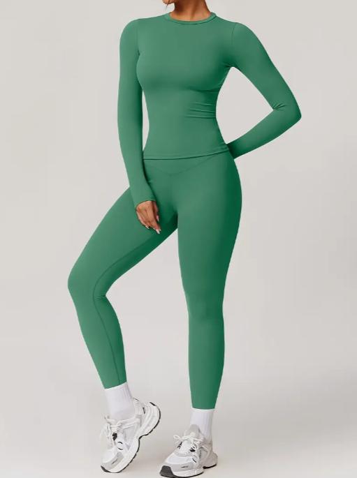 2pcs Set Women'S Long Sleeves Solid Crop High Waist Biker Pants Tracksuit Set Streetwear Tracksuit Sporty Breathable Comfy Outfits for Gym Workout Running Ladies Sportswear for Fall Minimalistic Outfit Cute Going Out Tops