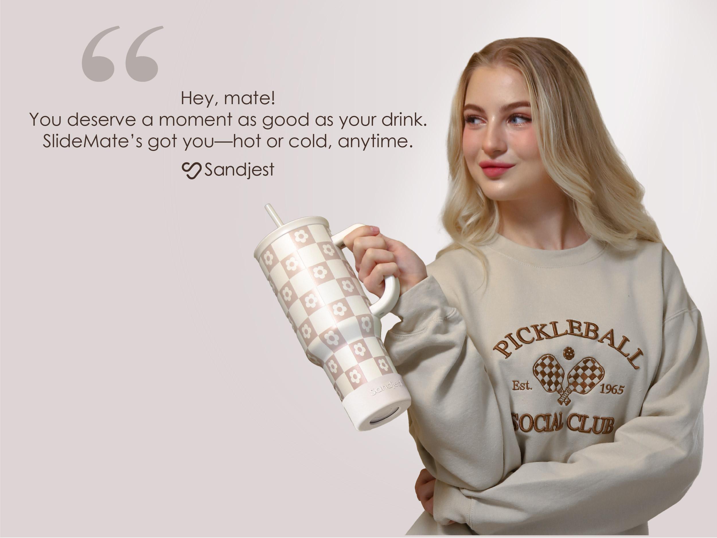 SANDJEST Stainless Steel 40oz Tumbler with Handle & Straw, Reusable Large Capacity Thermos Cup, Hot Cold Insulation, Office Home Spring Mother's Day Gift