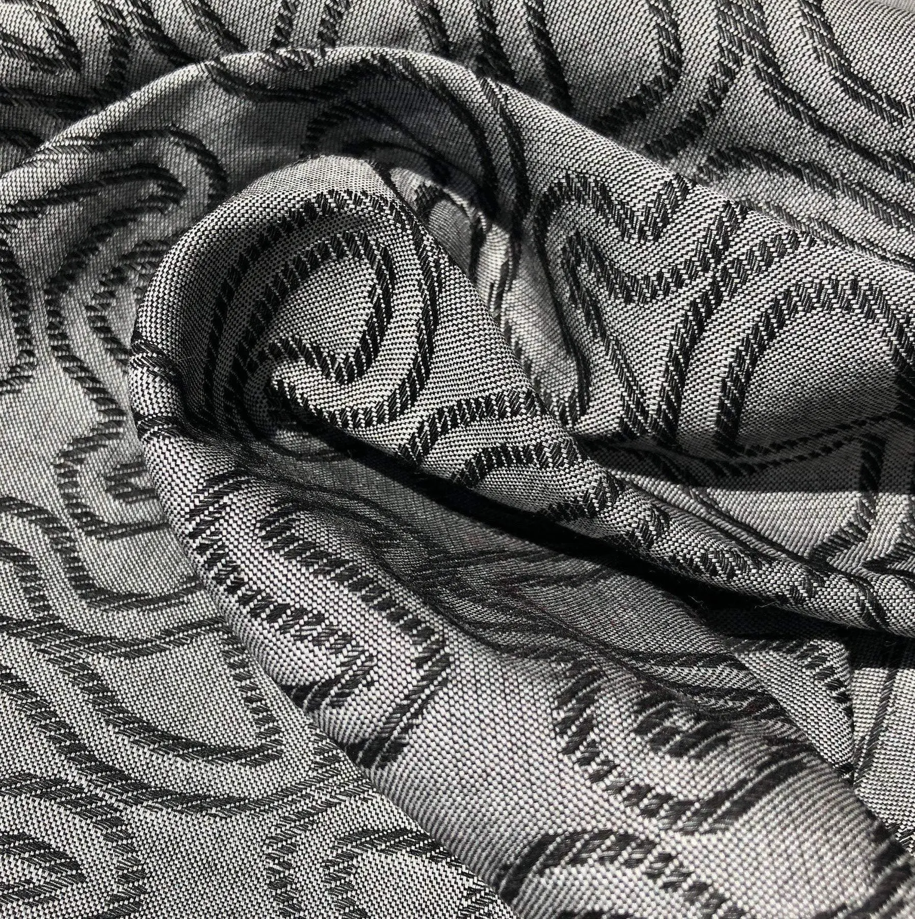 60" Heavy Weight Black & Gray High-Quality Cotton Embroidered Look Fabric - Swirly Jacquard Woven Texture, 9 oz/sq yd, Sold by the Yard for Sewing, Soft Furnishings