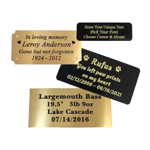 Custom Engraved 4"x2" Brass Plaque Plate - Memorial Plaque, Name Plate, Art Sign, Trophy Label, Pet Memorial - Adhesive or Screw Mounts
