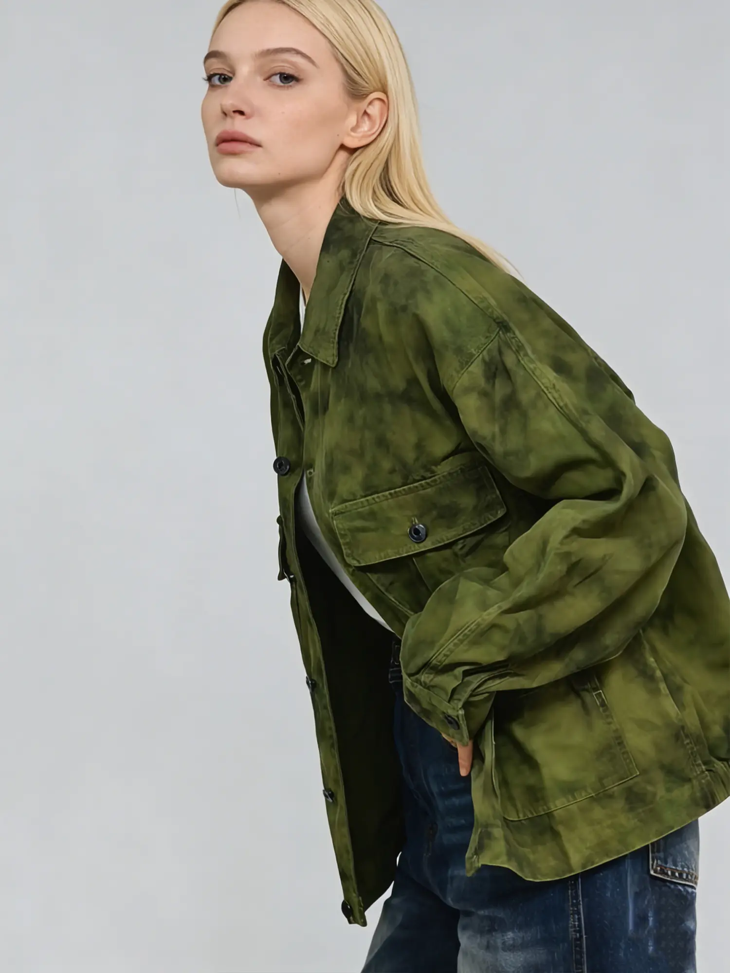 Lux Lee Women's Basic Vintage Tie-Dye Workwear Blouse - Heavyweight Washed Cotton, Long Raglan Sleeves, Utility Chest Pockets, Women's Top