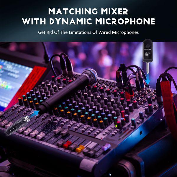 ABS Wireless Microphone System with 48V Phantom Power Wired to Wireless Handheld Dynamic Instrument Mic for Professional Audio