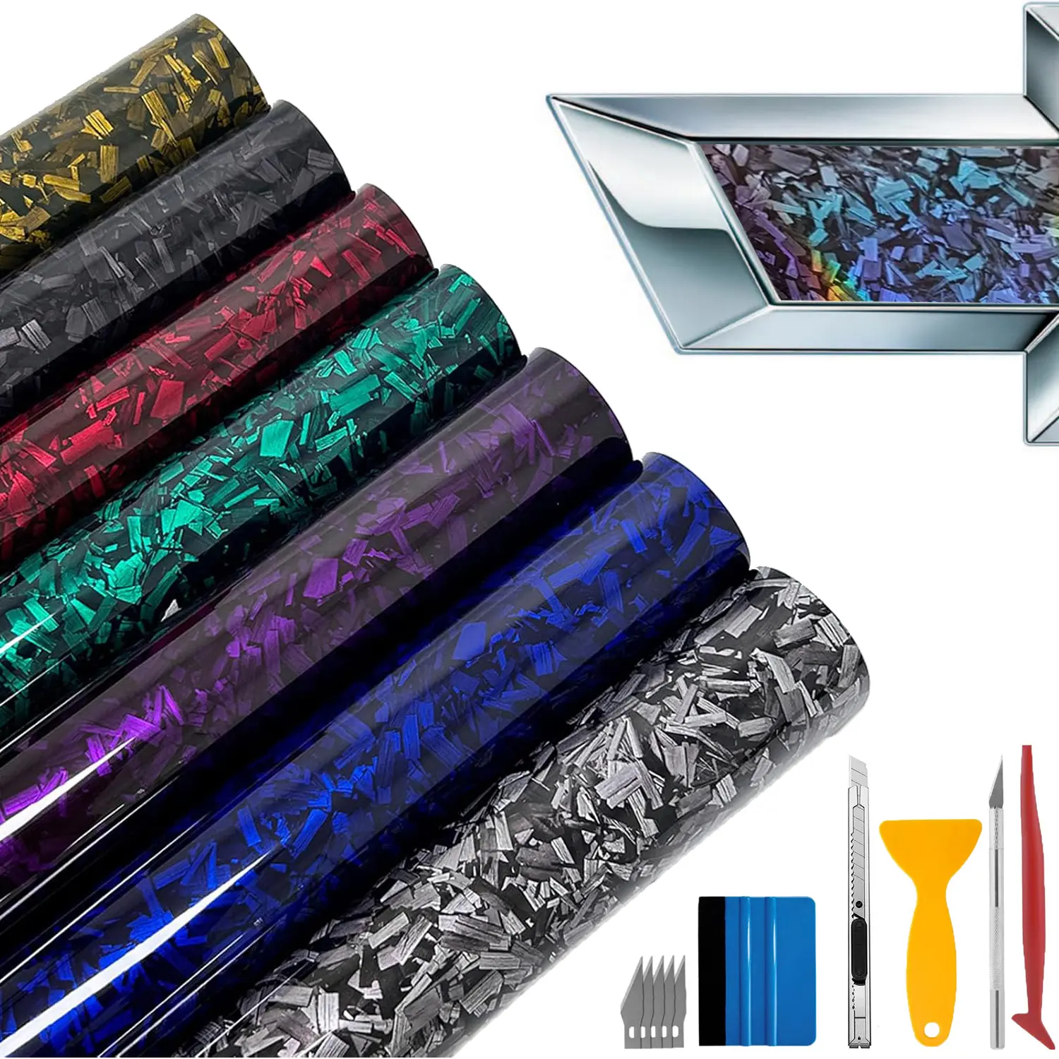Forged Look Carbon Fiber Vinyl Wrap Roll with 5PCS Tool Kits - High Gloss, Air Release, Self-Adhesive, Scratch Healing, Perfect Car Wrap for Vehicle Exterior Decoration (1ft x 5ft) DIY Decal Film, Car Accessories, Vinyl Wrap Car Stickers