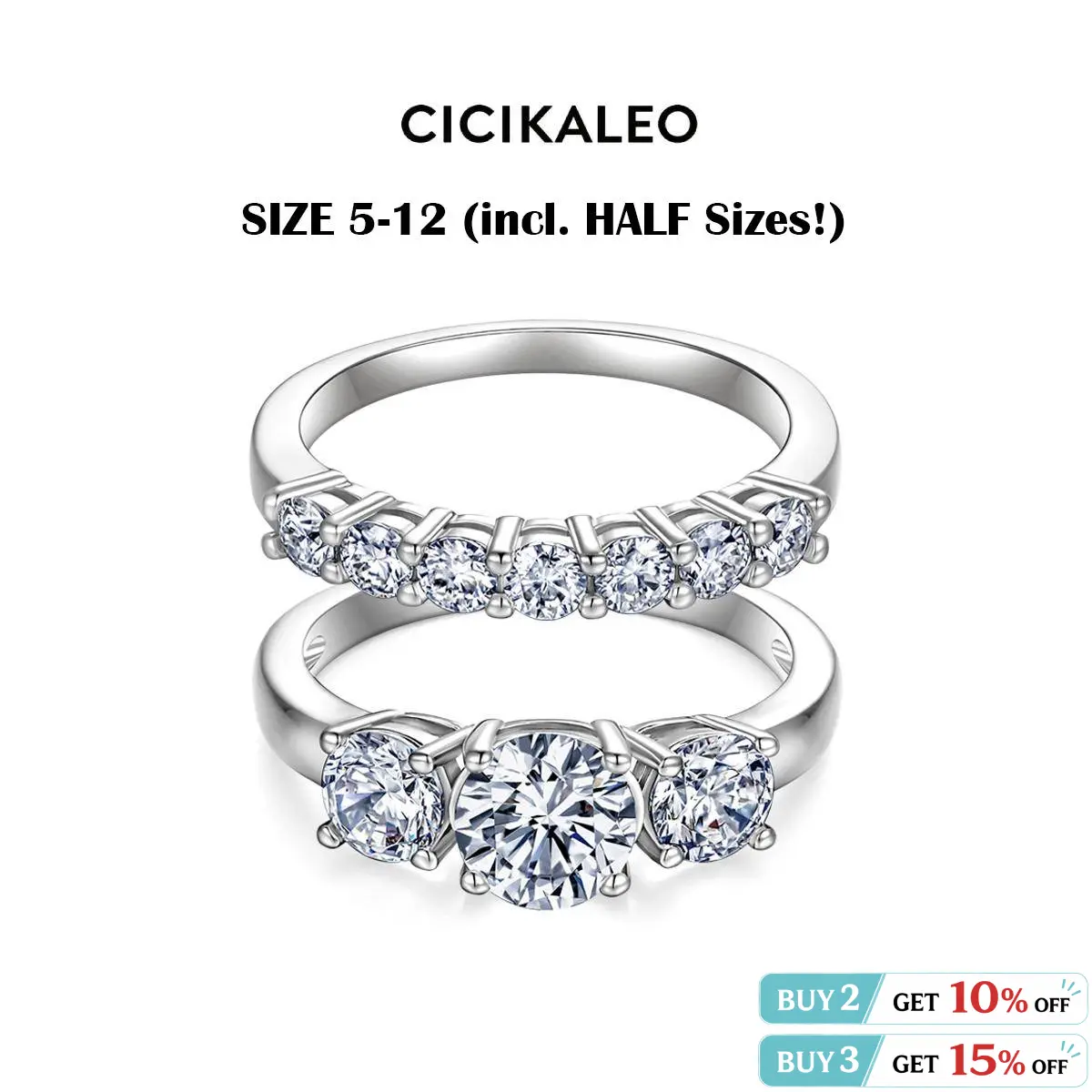CICIKALEO 1CT Moissanite Rings for Women 3-Stone Stackable Sets Lab-Created 18K Gold Plated Wedding Band Engagement Promise Gift for Her R1 #Summervibes tiktokshopbacktoschool
