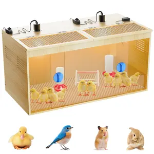 Large Wooden Chicken Brooder Box with Bulb Set and Thermometer - Brooder Box for Chicks Indoor Accommodates Up to 12-15 Chicks - Ideal for Chickens, Ducks, Quails, Hamsters, and Lizards