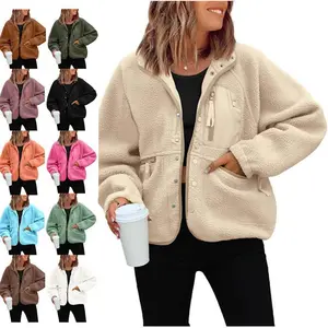 Women’s Lightweight Fleece Pullover Jacket Cropped Fall Winter Fuzzy Sherpa Jacket Sweatshirt Coat with Pockets