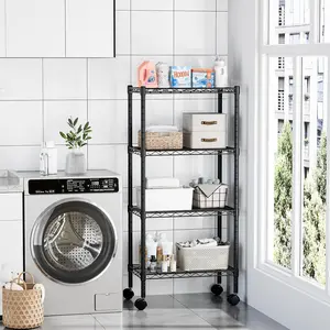 3/4/5 Tier Heavy Duty Metal Shelving Unit, 200LBS per Shelf Wire Storage Rack with Lockable Wheels, Rolling Organizer for Garage Pantry Kitchen Bathroom Laundry