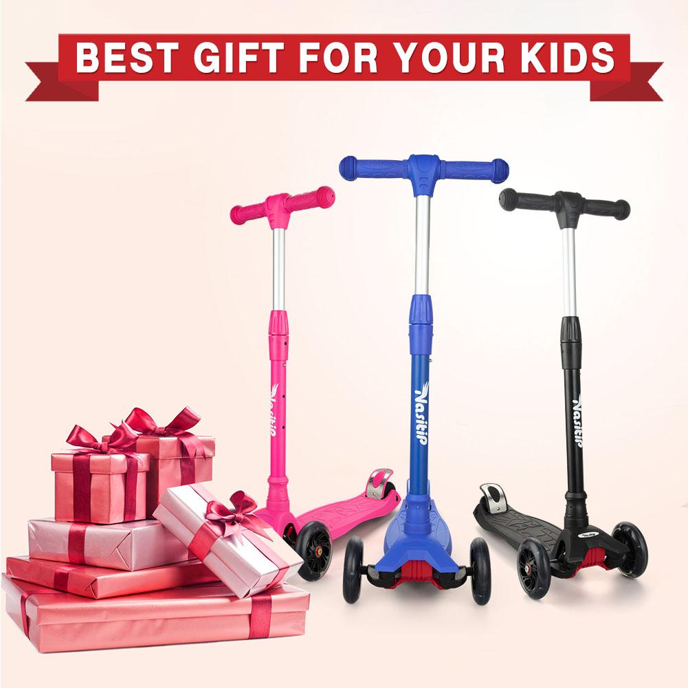 GARVEE Adjustable Height Kick Scooter with AEBC-9 Bearings and 3 Light-Up Wheels, Lean-to-Steer Design for Outdoor Fun, Suitable for Ages 3 to 12, Deep Black Color