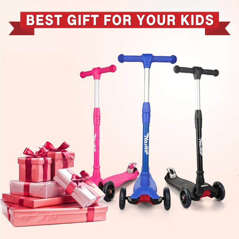 GARVEE Adjustable Height Kick Scooter with AEBC-9 Bearings and 3 Light-Up Wheels, Lean-to-Steer Design for Outdoor Fun, Suitable for Ages 3 to 12, Deep Black Color