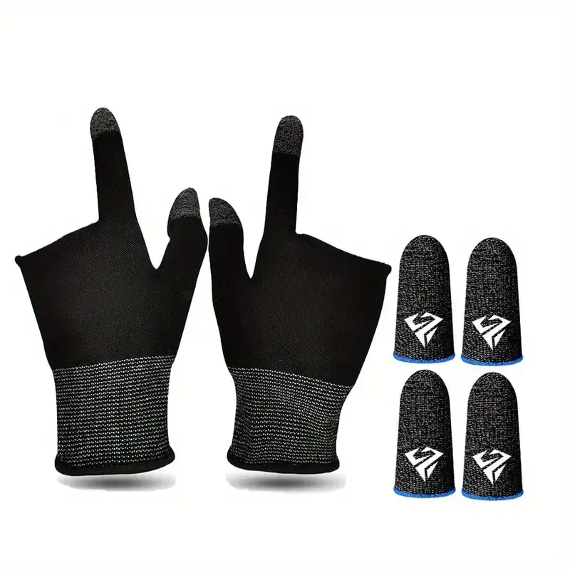 Gaming Finger Gloves with Finger Thumb Sleeves, Cyberpunk Sleeves, Finger Cot Kit Includes 1 Pair Two-finger Touchscreen Gloves & 2 Pairs Thumb Sleeve, Gaming Accessories, Game Peripherals, Game Console Accessories, Gaming Stuff, Gaming Items