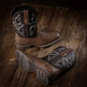 【Rodeo Boots】Wranglette Men’s Embroidered Square Toe Cowboy Boots – Durable Faux Leather, All-Day Comfort, Perfect for Concerts