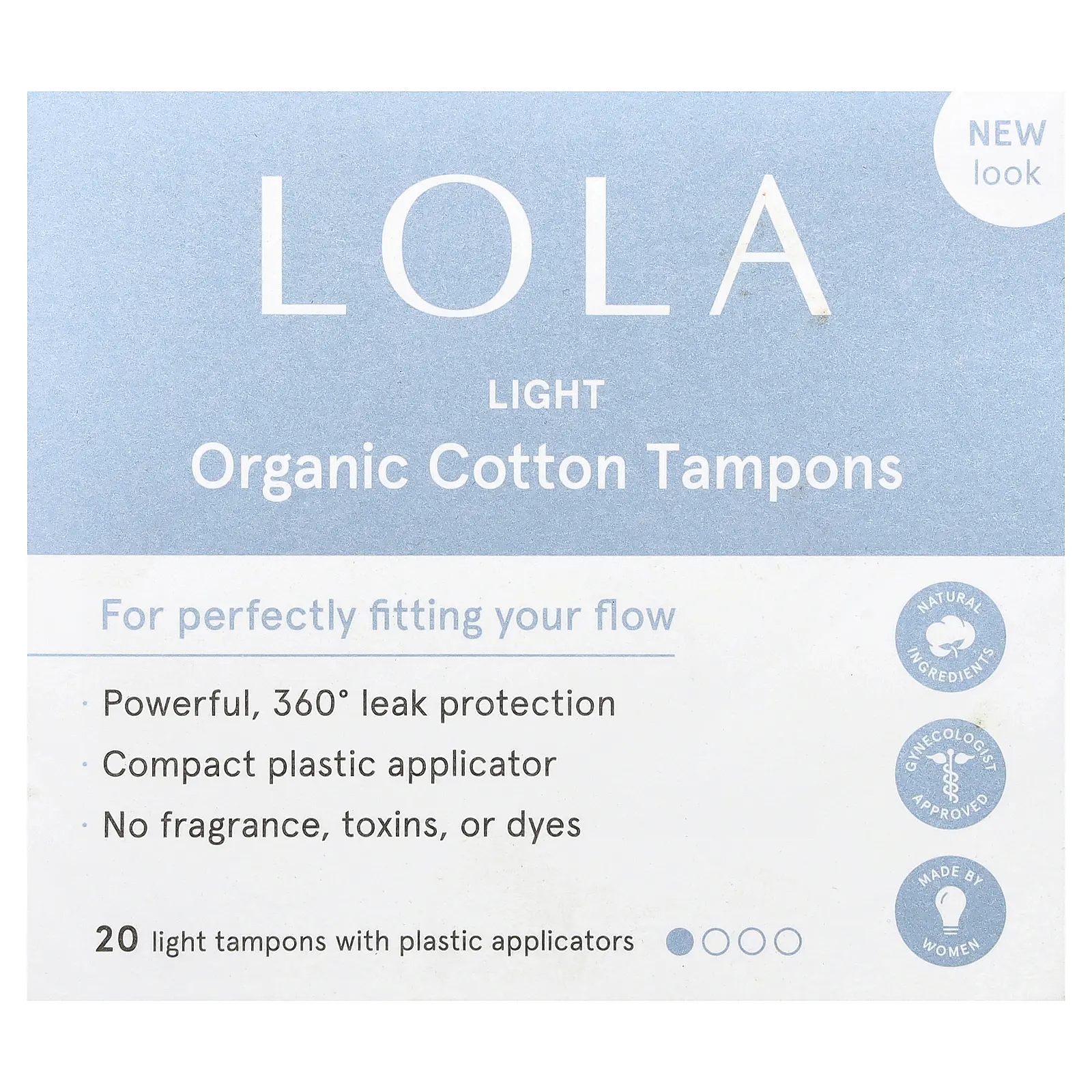 Lola Organic Cotton Tampons with Plastic Applicators, Light, 20 Tampons