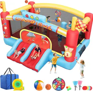 Inflatable Bounce House for Big Kids, 13FT Outdoor Inflatable Bouncers with Blower, Double Basketball Hoop, Throw Ball Game, Punching Game, Jumping Bouncy Castle (Extra Large Bounce House)