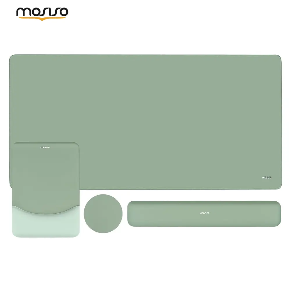 MOSISO Keyboard Mouse Pad Set with Office Accessories - Large Gaming Mousepad, Rectangular Keyboard Wrist Rest, Mouse Wrist Rest, Coaster, Ergonomic Non-Slip Easy-Typing Pad with Curved Silicone Lining, Neoprene Cloth