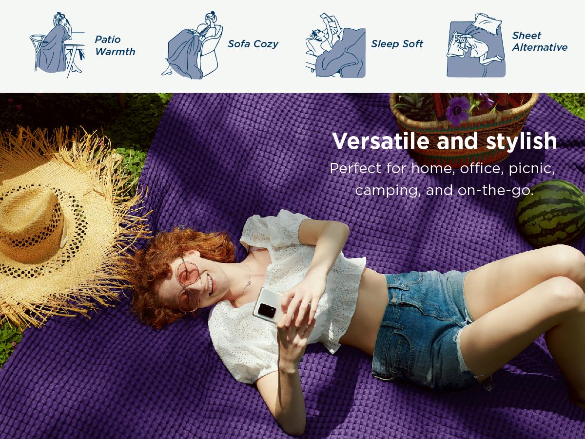 Bedsure Cooling Cotton Waffle  Blanket - Lightweight Breathable Blanket of Rayon Derived from Bamboo for Hot Sleepers, Luxury Throws for Bed, Couch and Sofa