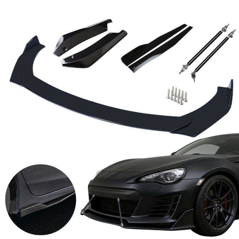 Glossy Front Bumper Lip Kit, Universal Car Bumper Protection Kit - Adjustable 4-Section Front Bumper Lip, Black Chin Spoiler Splitter, Rear Lip & Side Skirt, Easy Install & Durable Design, Fits Honda Toyota Mazda Nissan Ford Mercedes-Benz Hyundai Subaru
