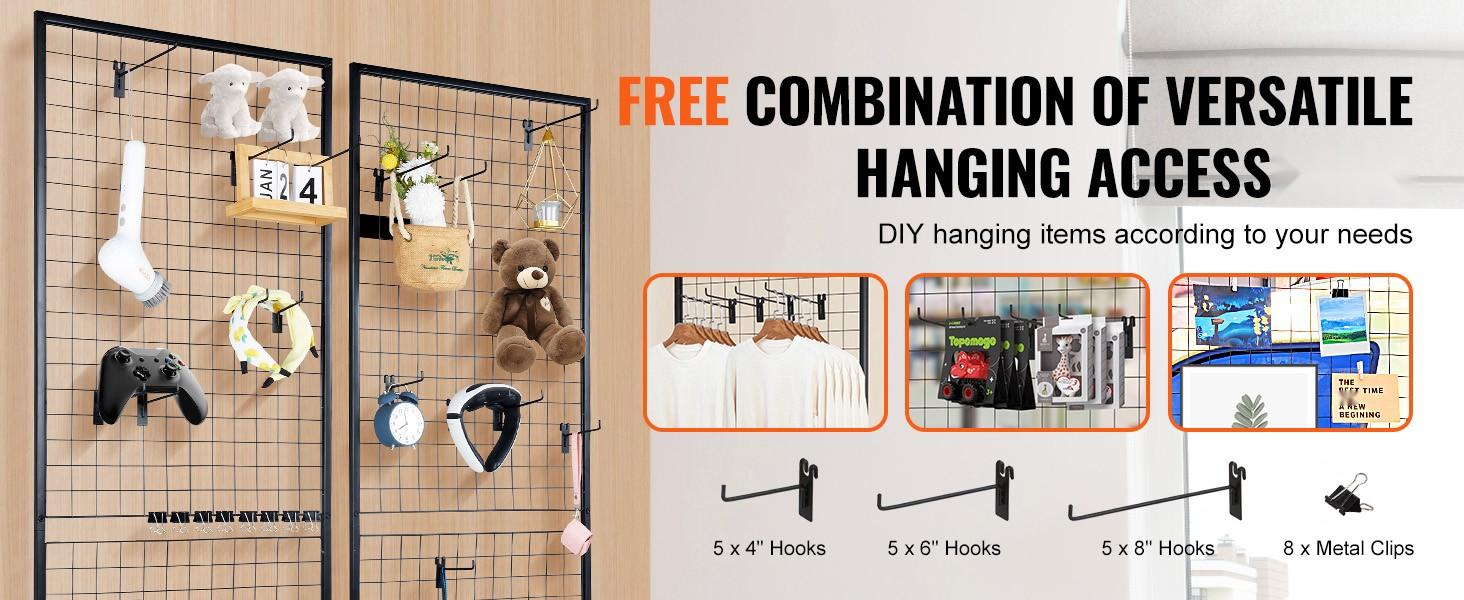 2' x 5.6' Grid Wall Panels Tower, 2 Packs Wire Gridwall Display Racks with T-Base Floorstanding, Double-Sided Gridwall Panels for Art and Craft Shows, Retail Display with Extra Clips and Hooks for Versatile Booths