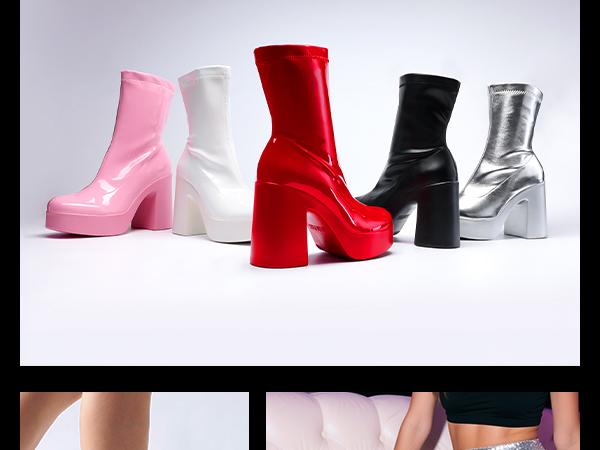 DREAM PAIRS Women's Square Toe Platform High Chunky Block Heel Y2K Ankle Flared Leather Boots Girl Inner Side Zipper for Easy Wear Fall Autumn Winter Classic Comfortable Walking Shoes