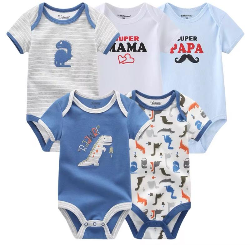 Baby 5 Pack Short Sleeve Cotton Onesies Variety Pack with Assorted Designs and Patterns for Comfortable Wear boy