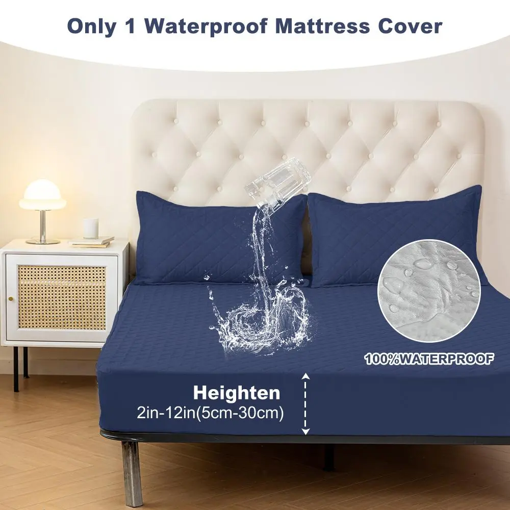 Fully Waterproof Quilted Mattress Protector - Polyester Fibre Flat Weave, 12-In Deep Pocket, Soft Washable Durable Sheet, Wrinkle-Resistant, 137*190Cm, Ideal for Bedroom/Hotel Homebeds
