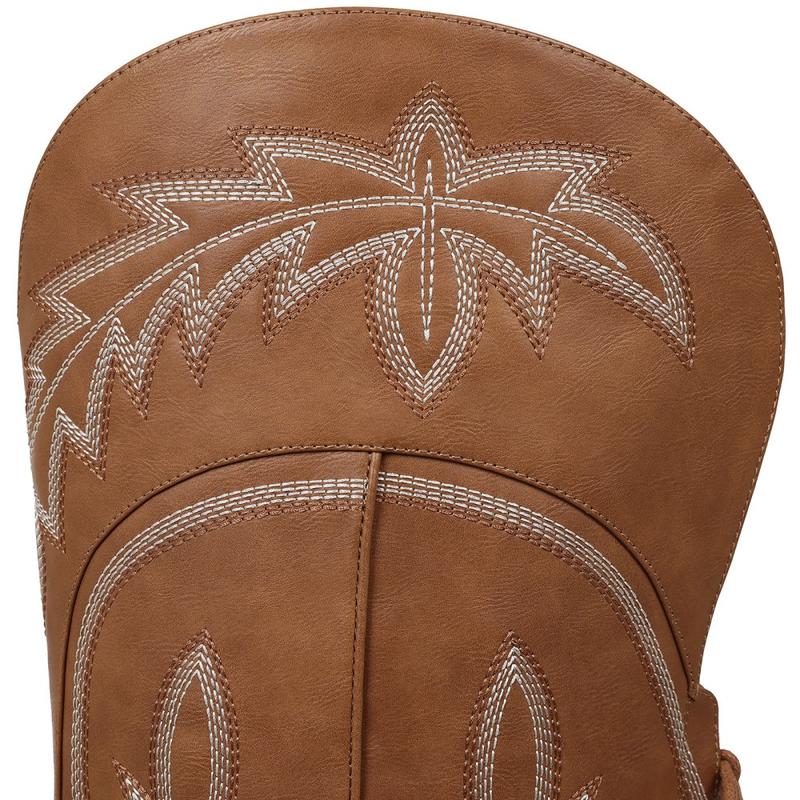 Western Thigh Knee High Cowboy Boots Wide Calf Adjustable Straps Pointed Toe Tall Cowgirl Botas with Zip Retro Embroidered Block Heel