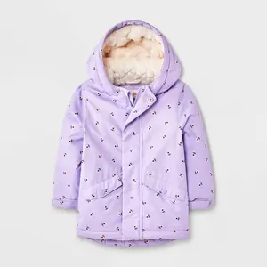 Toddler Girls' Hooded Floral Printed Parka Jacket - Cat & Jack Lavender 4T