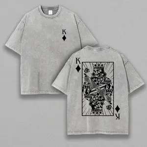 Unisex Men's Playing Card Print Acid-Washed t-shirt,  Streetwear T-shirt for Summer, Casual Fashion Men's Tops for Daily Wear, Summer Clothes, Coolfashionguy 70s,100% Premium Cotton 230gsm, Inspired graphic tees men gifts anime tee dailywear Menswear