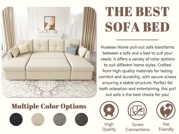 【2-3 Packages】 Oversized Sleeper Sofa Couch, 110 inch 2 in 1 Pullout Couch Bed with Double Storage Chaise, Sectional Sleeper Sofa Bed with Side Pocket for Living Room#daybed
