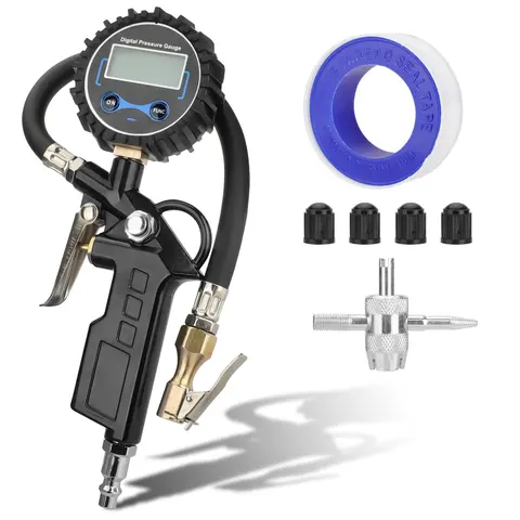 NSI Portable Digital Tire Pressure Inflator Gauge - 0-250 PSI Tyre Pump with LCD Screen, Auto-Off Monitoring Tool, Air Chuck, Full Kit Car Repair Tools for Car Maintenance, SUV Truck Tire Accessories