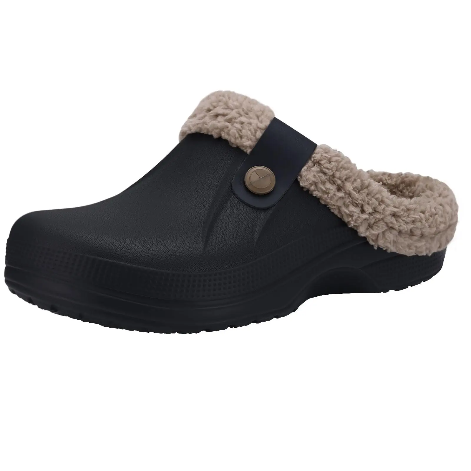 【Back To School】 KIDMI Women's Waterproof Fur Lined Clogs Slippers for Indoor & Outdoor Use, Fuzzy Comfortable Garden Shoes Winter Men Cotton Shoes